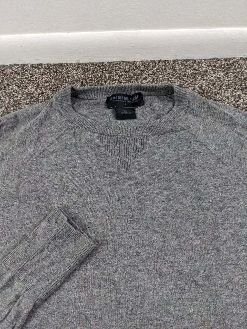American Giant Sweater Merino Wool Blend Crewneck Raglan Gray Mens Small